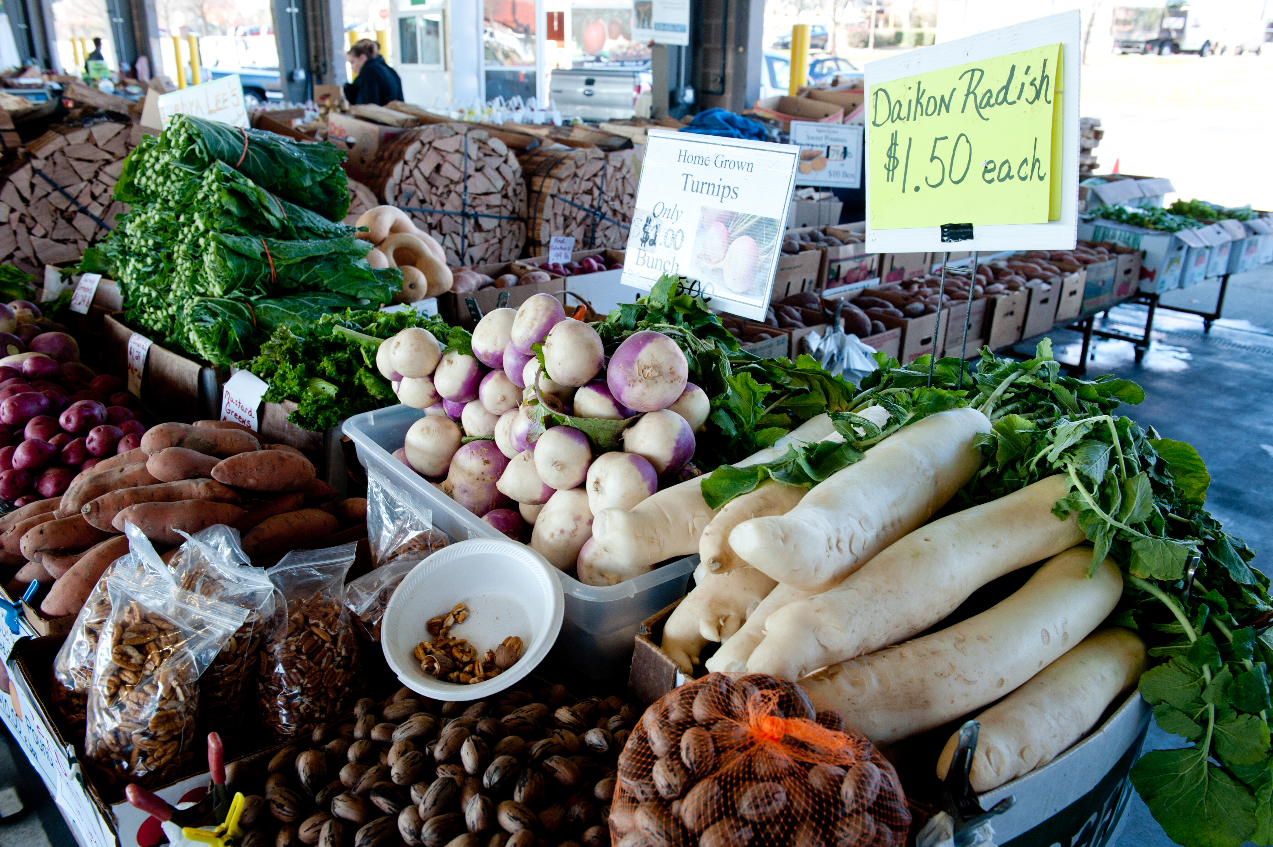 Farmers market stall with vegetables