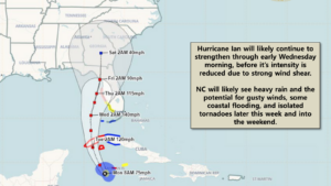 Forecated storm track for Hurricane Ian as of September 26, 2022.