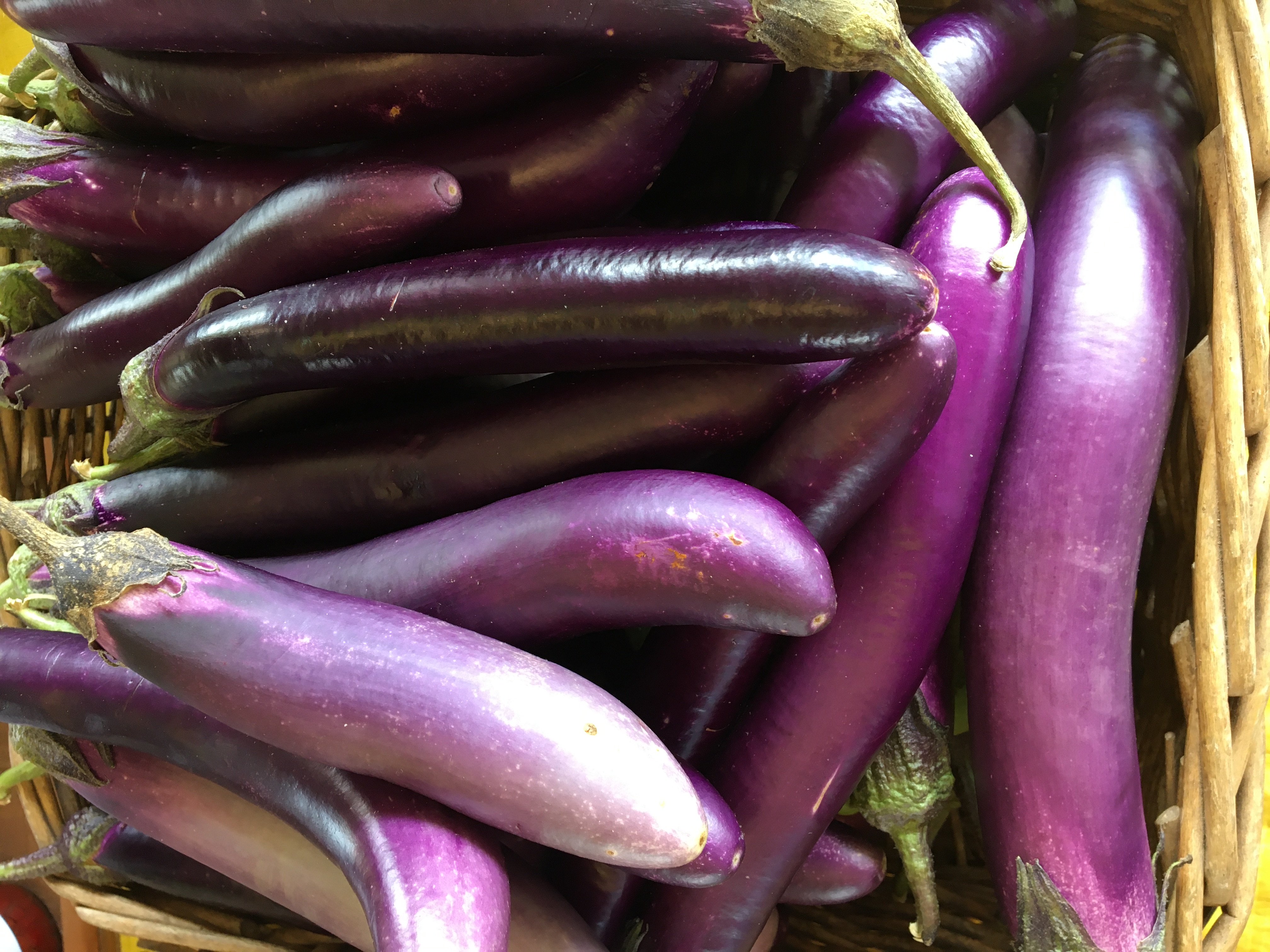 Peaches and Eggplants with pastel purple