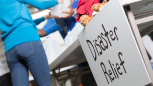 Closeup of Disaster Relief Sign